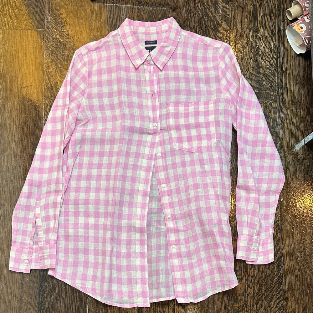 GAP Pink Plaid Linen Shirt